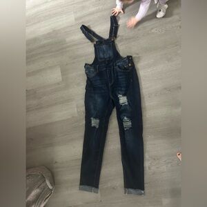 SHEIN Navy Distressed Denim Overalls